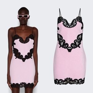 NWT ALEXANDER WANG French Terry towel LACE TRIM MINI DRESS CRADLE PINK